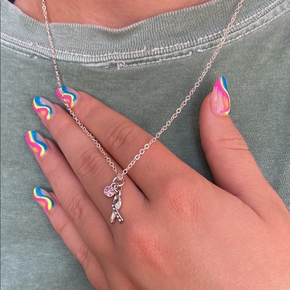 Handmade Silver Breast Cancer Pink Charm Necklace - Picture 13 of 15